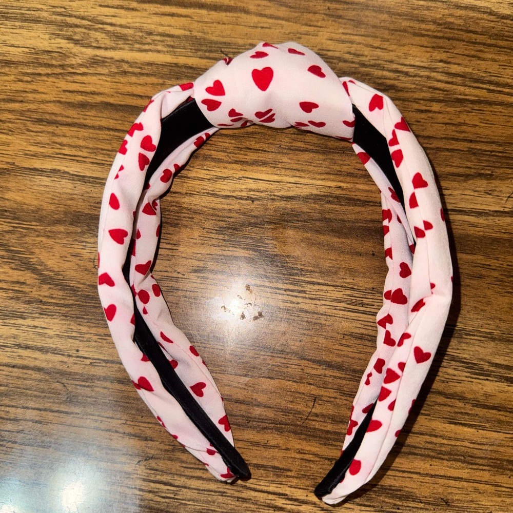 Pink Headband with Red Hearts